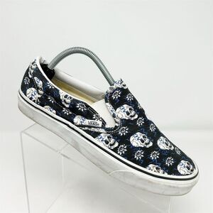 Vans Classic Slip-On Flash Black & Blue Skulls Unisex Shoes Size 11 Multicolor